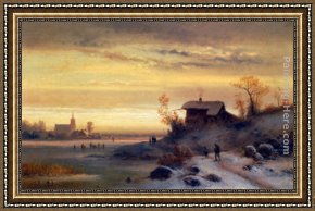 Landscape with Figure Framed Paintings - Figures in a Winter Landscape by Anton Doll