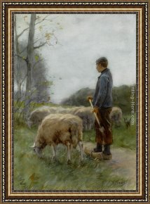 A Shepherdess with Her Flock Framed Paintings - A Shepherd and His Flock by Anton Mauve