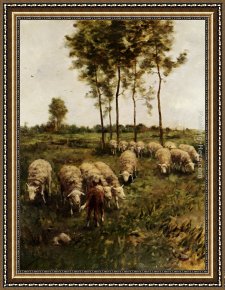 A Shepherdess with Her Flock Framed Paintings - Watching The Flock by Anton Mauve