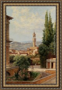 Vecchio Framed Paintings - View of the Palazzo Vecchio in Florence by Antonietta Brandeis