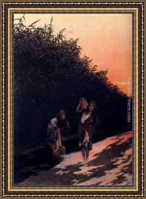 Young Girl Defending Herself Against Cupid Framed Paintings - Young Oriental Girls by Antonio Fabres y Costa