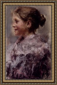 Portrait of a Young Benedictine Framed Paintings - Portrait Of A Young Girl by Antonio Mancini