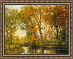 Autumn Landscape Framed Paintings - An Autumn Landscape with Cows Near a Stream by Arnold Marc Gorter