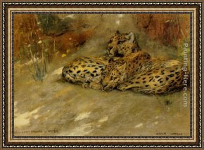 East Bergholt Rectory Framed Paintings - Study Of East African Leopards by Arthur Wardle