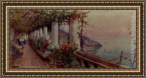 Amalfi Dia Cappuccini Framed Paintings - Pergola In Amalfi by Attilio Pratella