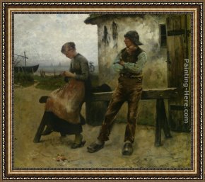 Shy Framed Paintings - The Shy Suitor by August Wilhelm Nikolaus Hagborg