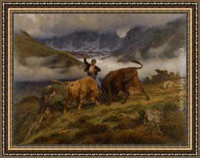 Comtesse De Tillieres Framed Paintings - Le Combat Souvenir des Pyrenees by Auguste Bonheur