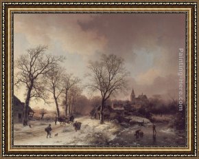 Landscape with Figure Framed Paintings - Figures in a Winter Landscape by Barend Cornelis Koekkoek