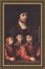 Elijah Restoring The Widow's Son Framed Paintings - Portrait of a Man with Three Sons by Barthel Bruyn