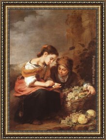 Four Children with a Basket of Fruit Framed Paintings - The Little Fruit Seller by Bartolome Esteban Murillo