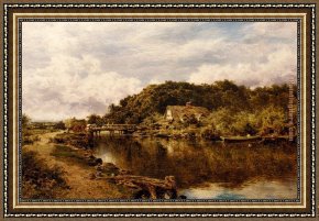 Flatford Mill Framed Paintings - On The Stour Near Flatford Mill Suffolk by Benjamin Williams Leader