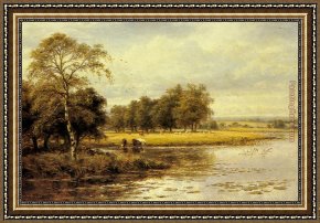 Mill on The Thames, Mapledurham Framed Paintings - On the Thames by Benjamin Williams Leader
