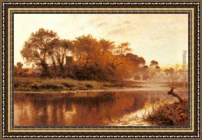 Mill on The Thames, Mapledurham Framed Paintings - The Last Gleam, Wargrave on Thames by Benjamin Williams Leader