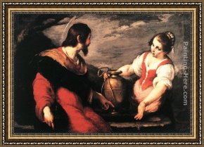 St Augustine Washing The Feet of Christ Framed Paintings - Christ and the Samaritan Woman by Bernardo Strozzi