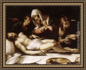St Augustine Washing The Feet of Christ Framed Paintings - Lamentation over the Dead Christ by Bernardo Strozzi