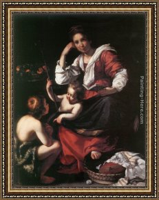 Madonna with The Rosary Framed Paintings - Madonna and Child with the Young St John by Bernardo Strozzi