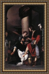 St Augustine Washing The Feet of Christ Framed Paintings - St Augustine Washing the Feet of Christ by Bernardo Strozzi