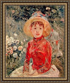 Young Girl Defending Herself Against Cupid Framed Paintings - Young Girl with Cage by Berthe Morisot