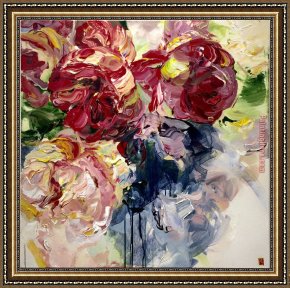 Colorful Impasto Framed Paintings - Impasto Flower by Bobbie Burgers