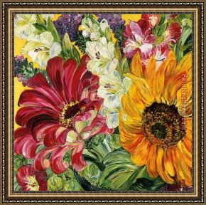 Colorful Impasto Framed Paintings - Impasto Flower III by Bobbie Burgers