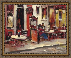 The Night Cafe Framed Paintings - Sidewalk Cafe by Brent Heighton