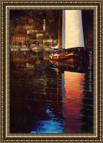 Como Framed Paintings - Lake Como Sunset Sail by Brent Lynch
