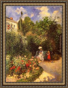 Gardens of The Vatican Framed Paintings - The garden at Pontoise 1877 by Camille Pissarro