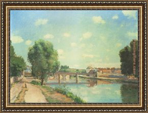 Waterlilies And Japanese Bridge Framed Paintings - The Railway Bridge at Pontoise by Camille Pissarro