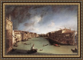 The Rialto Framed Paintings - Grand Canal, Looking Northeast from Palazo Balbi toward the Rialto Bridge by Canaletto