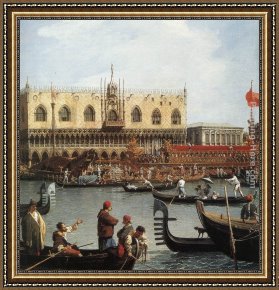 Return Framed Paintings - Return of the Bucentoro to the Molo on Ascension Day (detail) by Canaletto