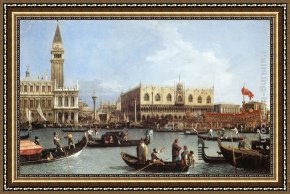 Return Framed Paintings - Return of the Bucentoro to the Molo on Ascension Day by Canaletto