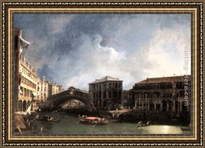 The Rialto Framed Paintings - The Grand Canal near the Ponte di Rialto by Canaletto