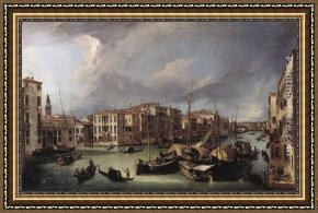 The Rialto Framed Paintings - The Grand Canal with the Rialto Bridge in the Background by Canaletto