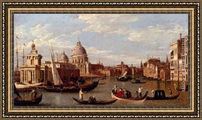 A View of Santa Maria Della Salute, Venice Framed Paintings - View Of The Grand Canal And Santa Maria Della Salute With Boats And Figures In The Foreground, Venice by Canaletto
