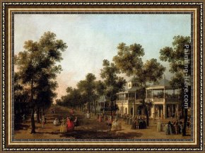 Woodland Walk Framed Paintings - View Of The Grand Walk, vauxhall Gardens, With The Orchestra Pavilion, The Organ House, The Turkish Dining Tent And The Statue Of Aurora by Canaletto
