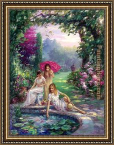 Quiet Pond Framed Paintings - KOI POND by Cao Yong