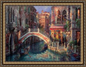 Venice Twilight Framed Paintings - Venice Over the bridge by Cao Yong