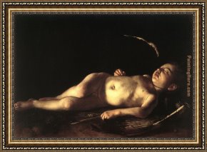 Sleeping Child Framed Paintings - Sleeping Cupid by Caravaggio
