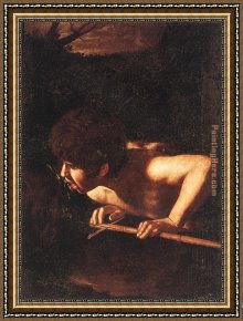 St John The Baptist Framed Paintings - St. John the Baptist at the Well by Caravaggio