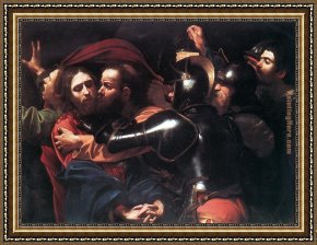 St Augustine Washing The Feet of Christ Framed Paintings - Taking of Christ by Caravaggio