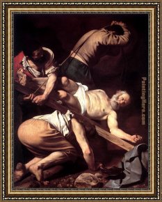 Vue De Saintes Maries 1888 Framed Paintings - The Crucifixion of Saint Peter by Caravaggio