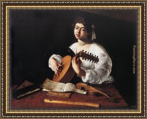 Card Player Framed Paintings - The Lute Player by Caravaggio