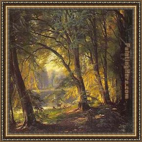 Deer Park Framed Paintings - Deer Park by Carl Fredrik Aagard