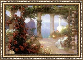 Amalfi Dia Cappuccini Framed Paintings - Terrace at Amalfi by Carl Fredrik Aagard