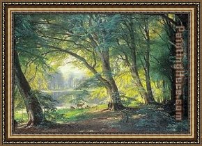 Deer Park Framed Paintings - The Deer Park by Carl Fredrik Aagard