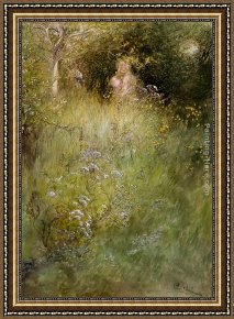 The Ignorant Fairy Framed Paintings - A Fairy, or Kersti, and a View of a Meadow by Carl Larsson