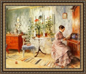 Interior Model Reading Framed Paintings - An Interior with a Woman Reading by Carl Larsson