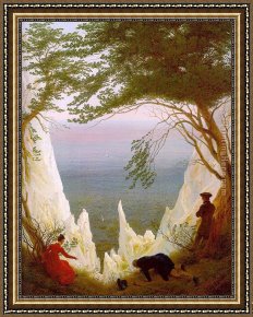 Cliffs Framed Paintings - Chalk Cliffs on Rugen by Caspar David Friedrich