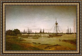 Port, Framed Paintings - Port by Moonlight by Caspar David Friedrich