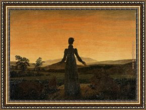 Sower with Setting Sun After Millet Framed Paintings - Woman before the Rising Sun by Caspar David Friedrich